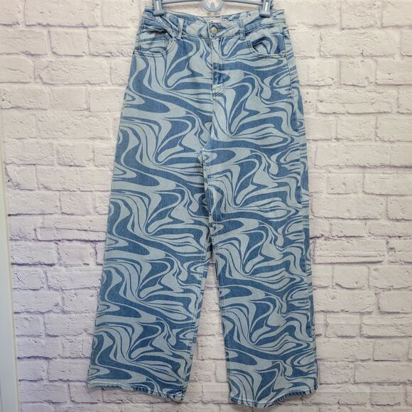 SO Goods For Life Y2K Swirl Denim Jeans Size 11 30x31 Wide Leg Grunge Skater - Picture 1 of 9